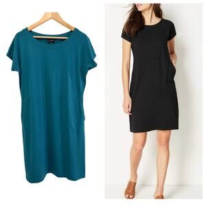 J Jill Wearever Relaxed Two-Pocket T-Shirt Dress M‎ Teal Coastal Resort Vacation
